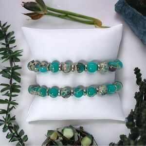 NWT Wool + Pepper Co. GREEN IMPERIAL JASPER GEMSTONE w/ gold OR silver Bracelet